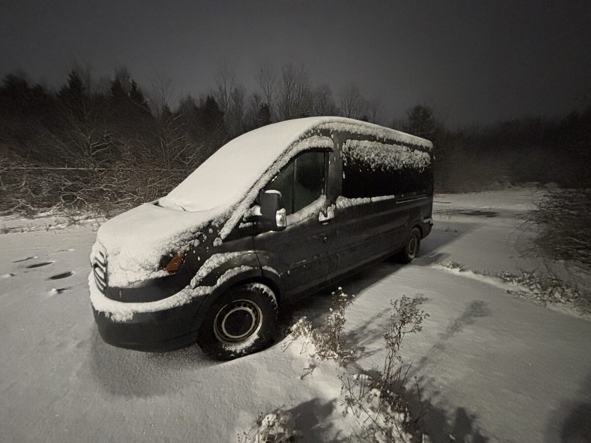 Remote winter parking position for testing power autonomy and low-light operating assumptions.